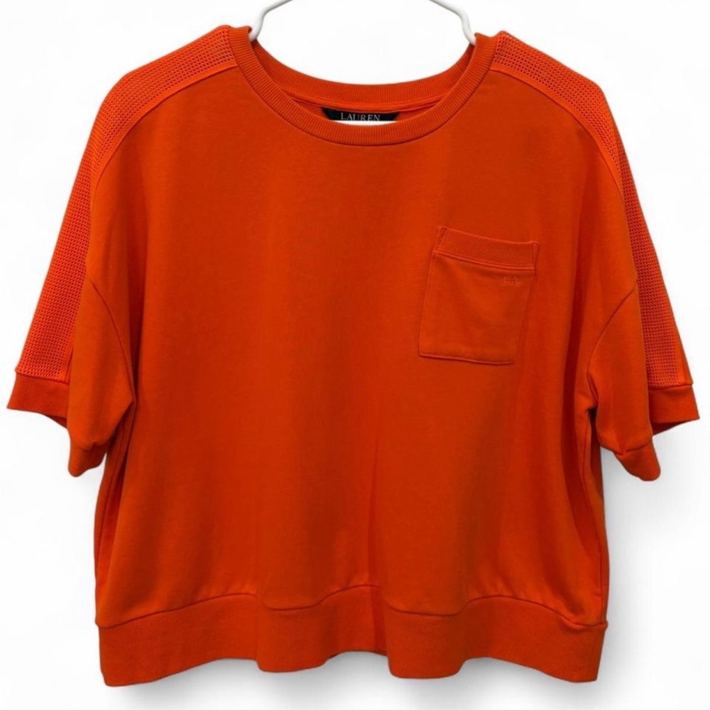 NWOT‎ Lauren Ralph Lauren Boxy Mesh Panel Short Sleeve Active Top Large Casual